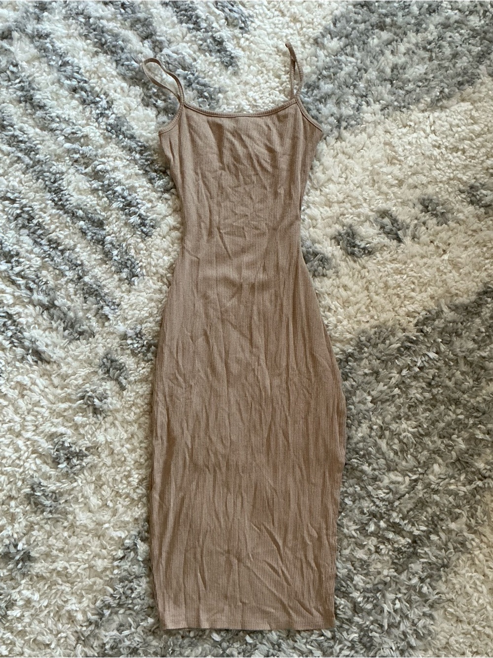 Windsor Ribbed Spaghetti Strap Midi Dress - Taupe